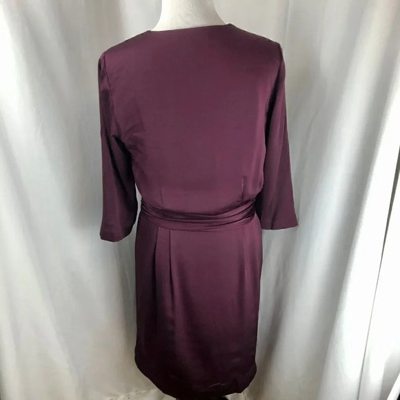 Banana Republic Tall Wrap Dress Plum Burgundy Jewel Tone 3/4 Sleeve Size 10 - Picture 10 of 12